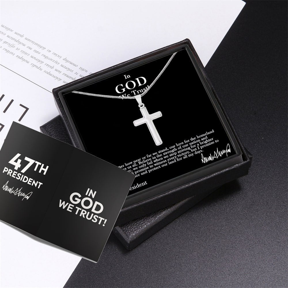 Sterling Silver 47 President “In God We Trust” Cross Necklace